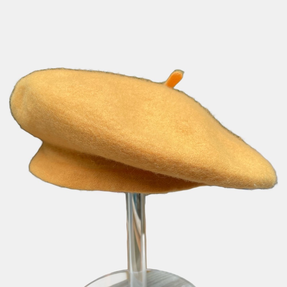 Vintage Harvest Yellow Soft Wool Beret French Style Artist Hat Orange Gold